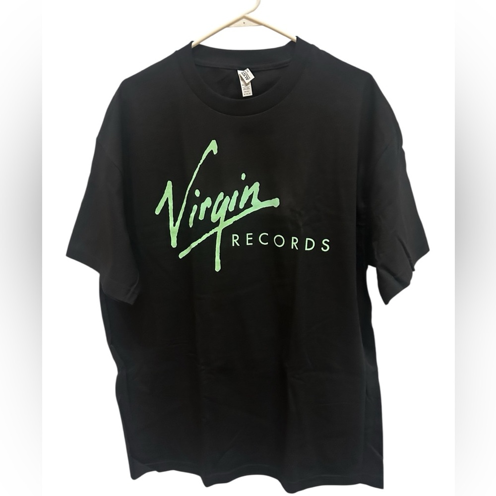 NEW Virgin Records Logo Tee Black Green Writing Official merchandise-Alstyle tag